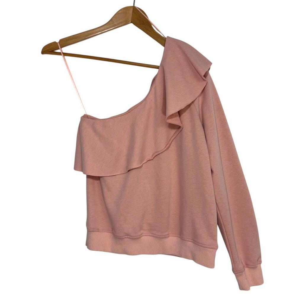 Re:named Women’s Size Small Pink Goin Gaga One Shoulder Ruffle Sweatshirt Top